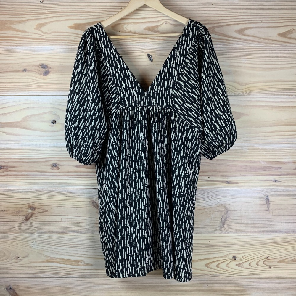 Millibon USA Dress Womens Large‎ Black Printed Plunge Mini